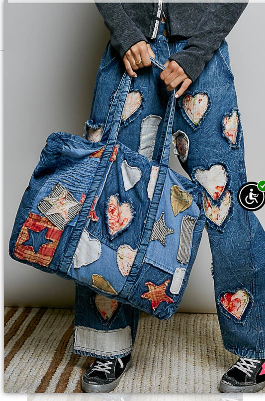 Patchwork denim tote bag
