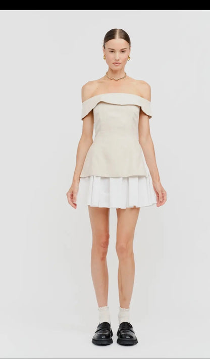 VALERIE DRESS LINEN BLEND MINI OFF SHOULDER DRESS