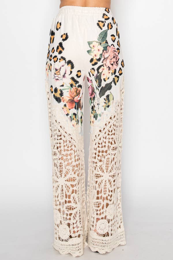 Crochet-Detail Lined Drawstring Pants-LEO FL
