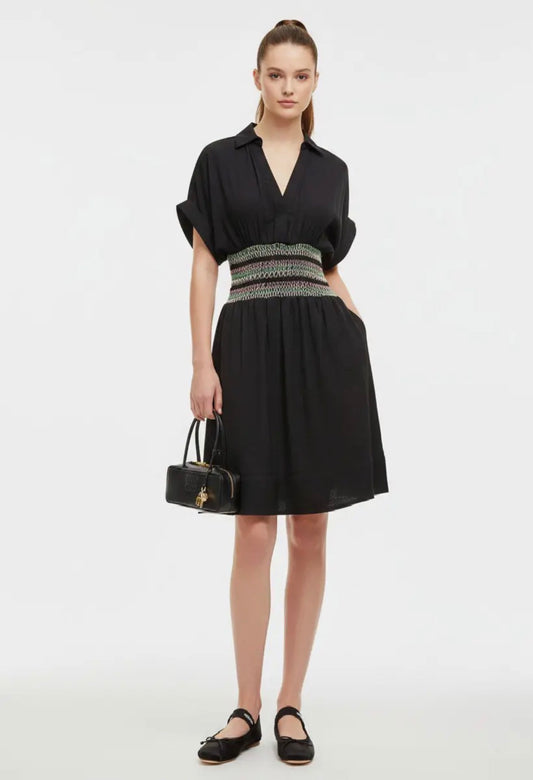 VAVA Black muticolor waist embroidered dress