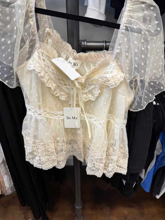 Bohemian ruffle lace, top in cream