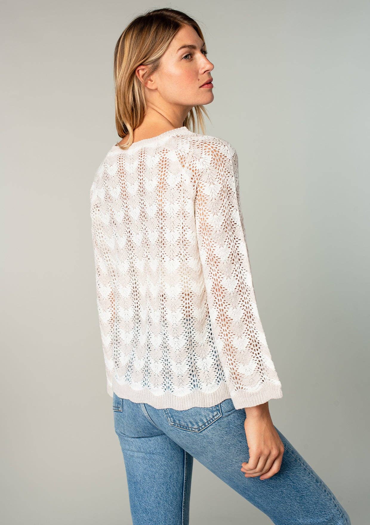 Long Sleeve Chevron Crochet Sweater