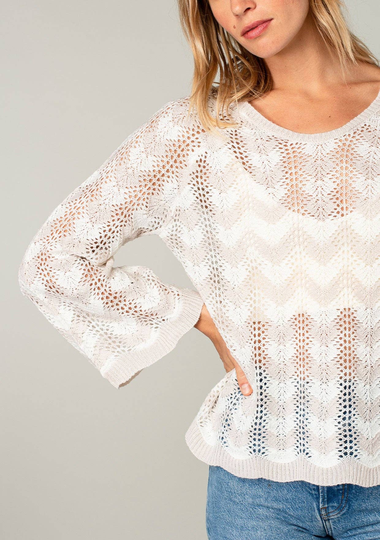 Long Sleeve Chevron Crochet Sweater