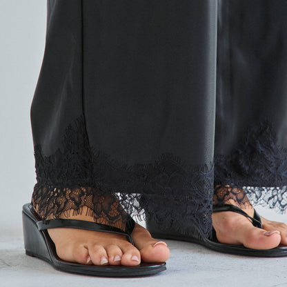 Black Lace trim vegan leather cami top & pants set