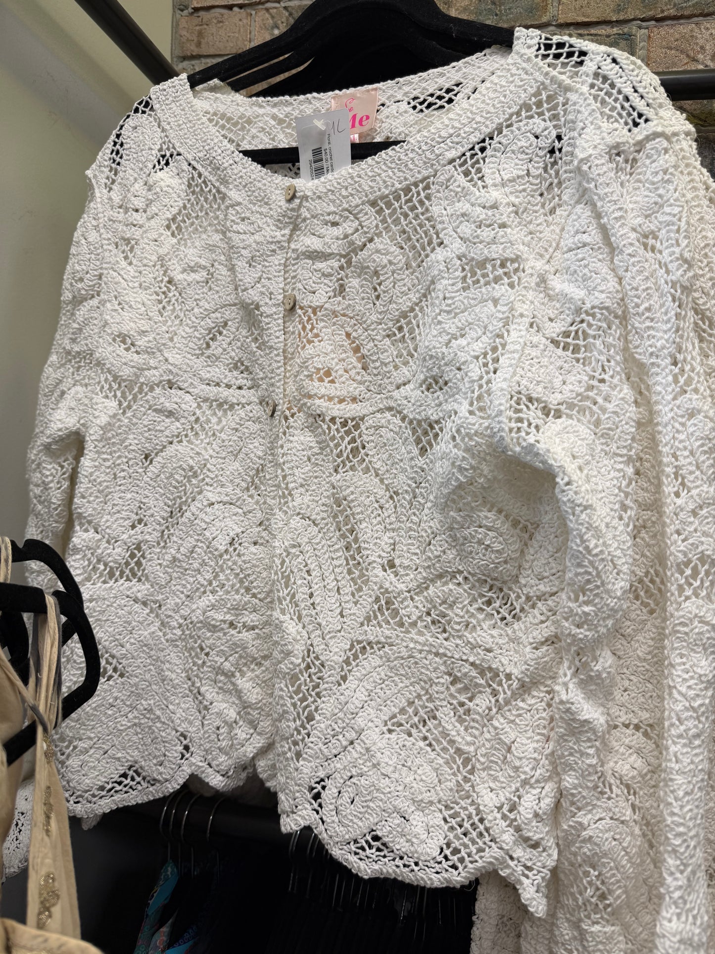 Floral, crochet cardigan in white
