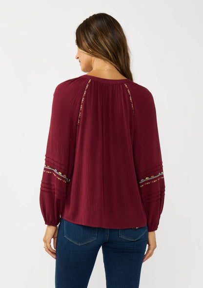 Embroidered Raglan Split Neck Blouse