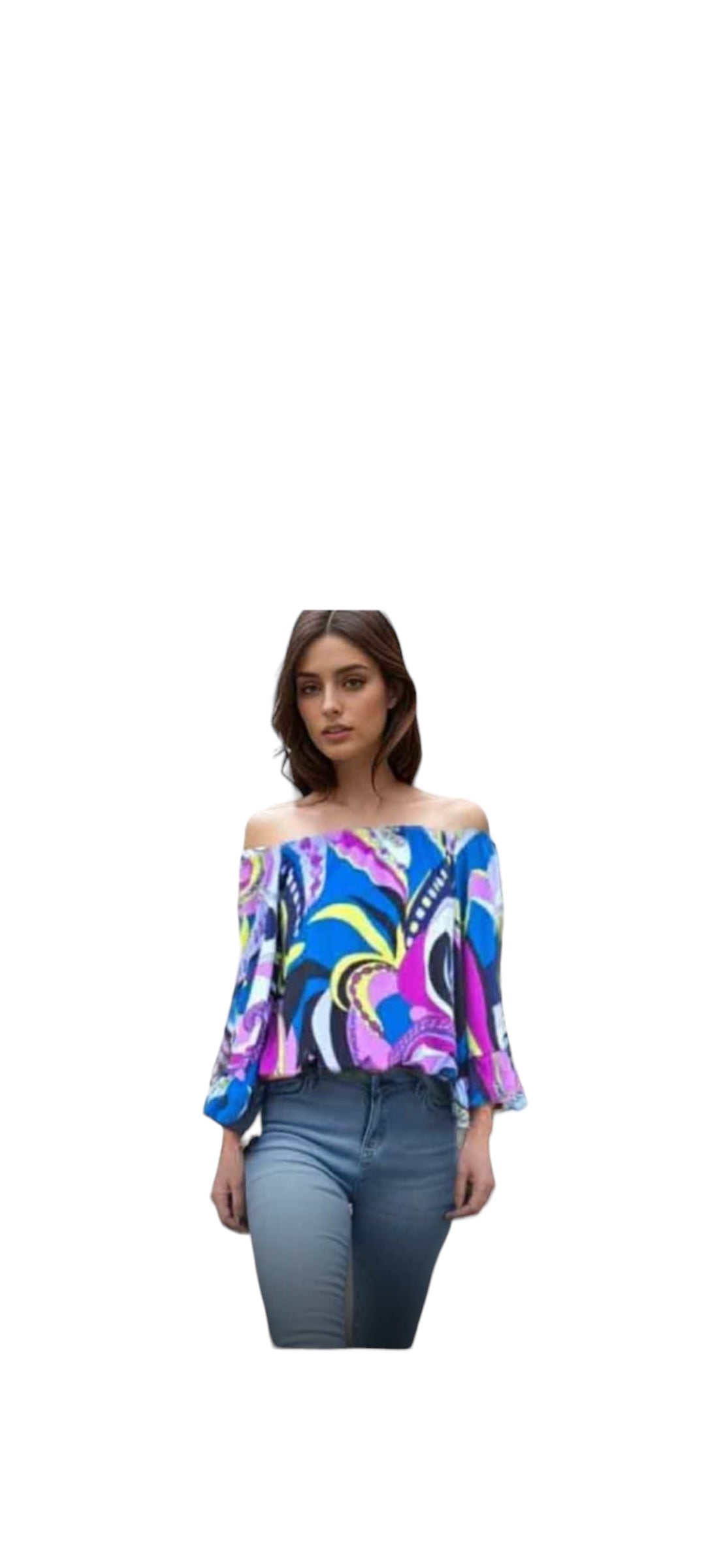 VAVA TEAL PURPLE PUCCI ANAIS OFF SHOULDER TOP