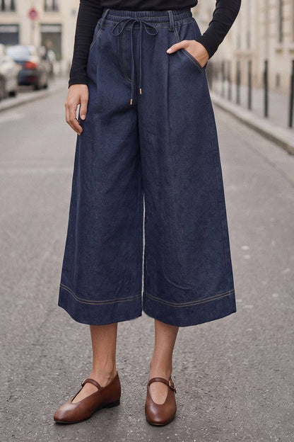 PIPER DRAWSTRING CAPRI DENIM PANTS