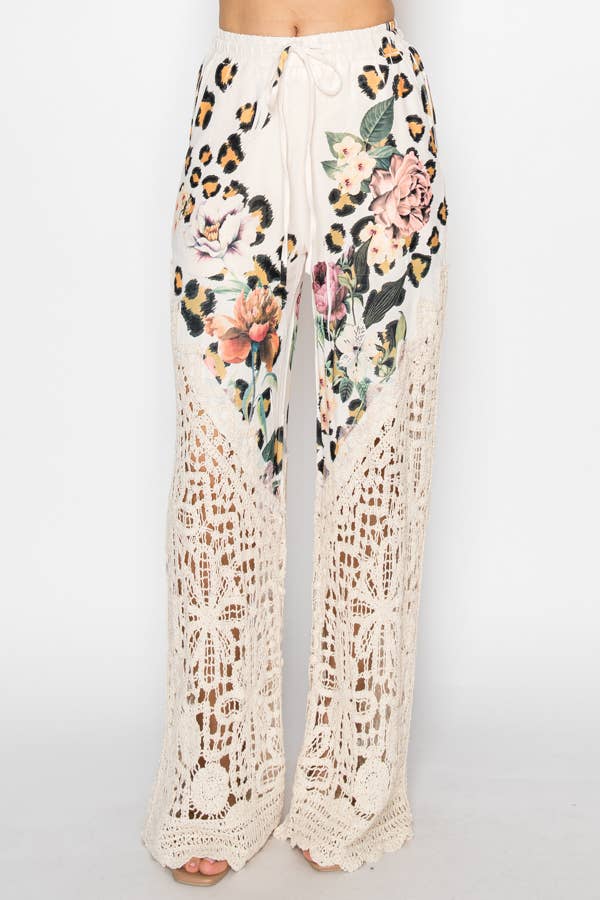 Crochet-Detail Lined Drawstring Pants-LEO FL