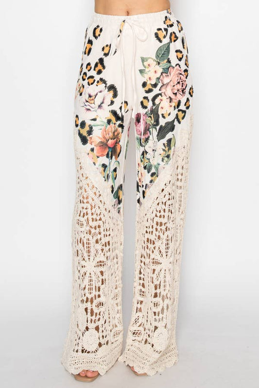 Crochet-Detail Lined Drawstring Pants-LEO FL