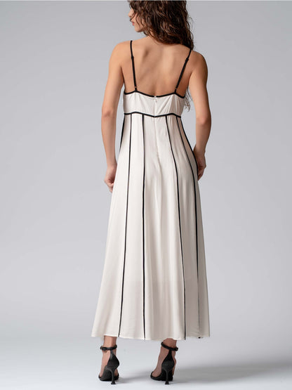 Black Contrast Piping Maxi Dress
