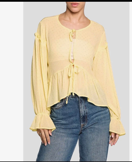 Yellow ruffle blouse