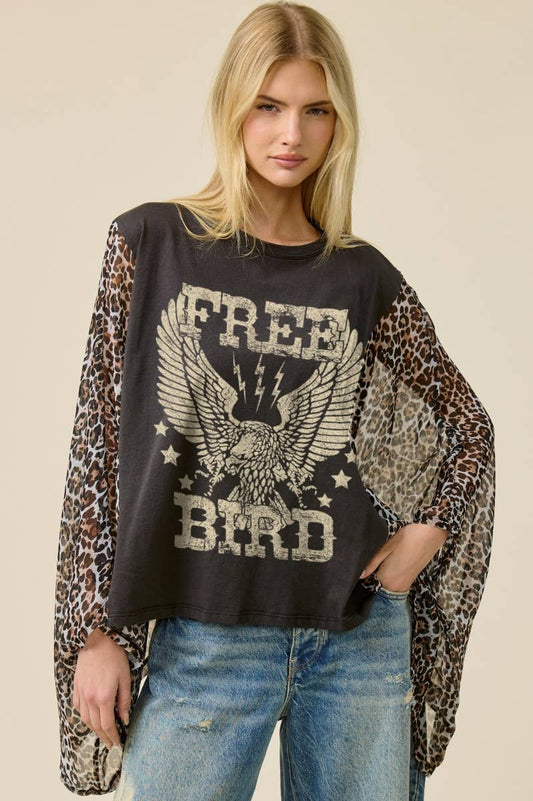 Free Bird Vintage Graphic Animal Print Kaftan Top