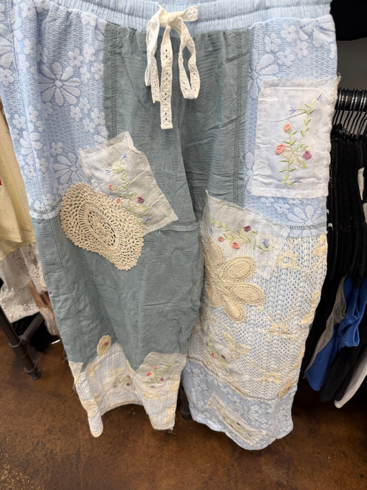 LACE PATCH PANT IN SKY BLUE
