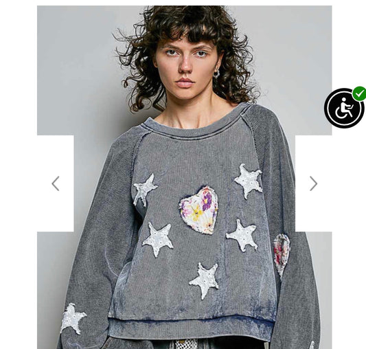 INDIGO THERMAL SLEEVE PATCH EYELET STAR TOP￼