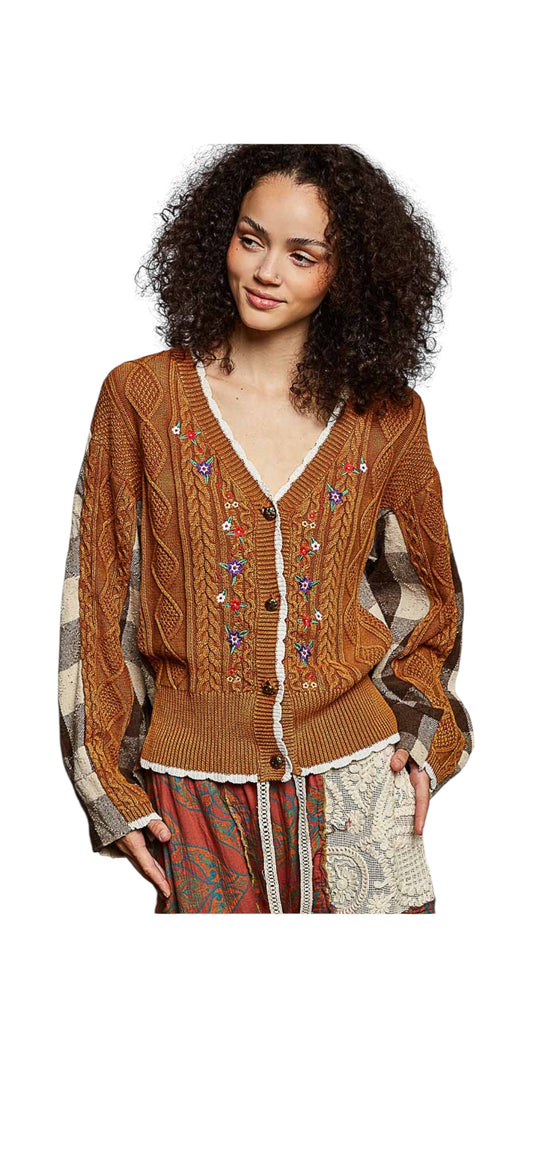 Mocha embroidered cardigan