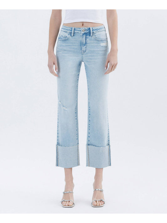 VERVET HIGH RISE CUFFED CROP STRAIGHT JEANS  IN LIGHT WASH