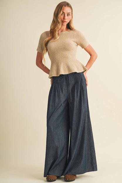 Textural Bouclé Knit Peplum Pullover