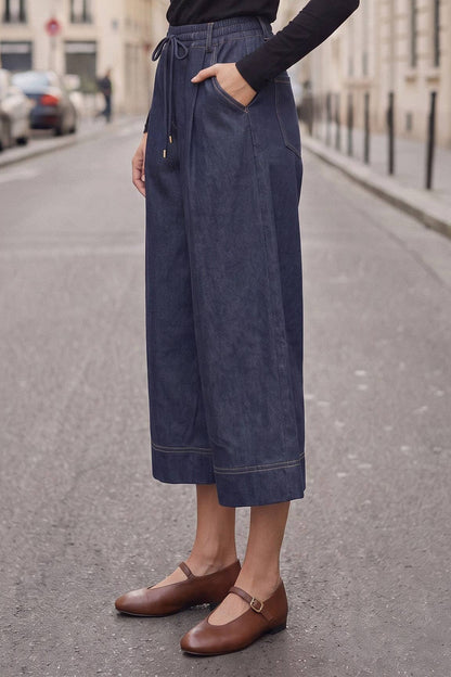 PIPER DRAWSTRING CAPRI DENIM PANTS