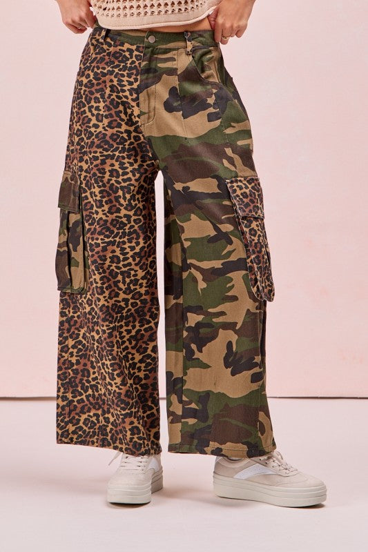 Leopard and camo cargo pants ￼