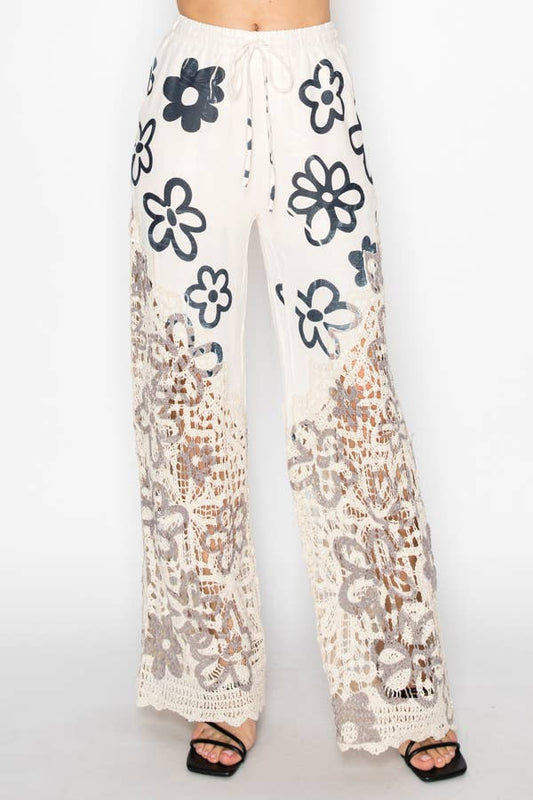 Crochet-Detail Lined Drawstring PANTS NEW DAISY