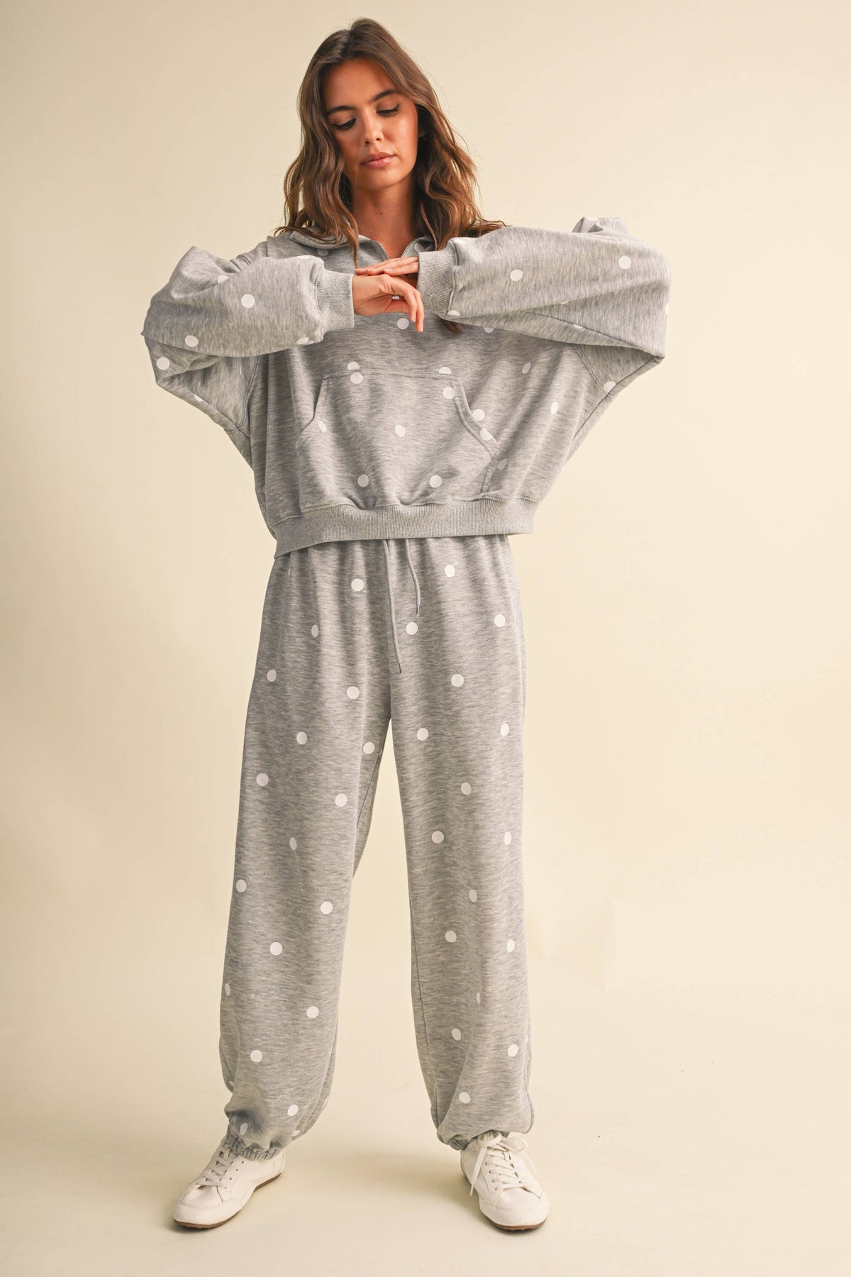 Polka DOT HALF ZIP SWEATSHIRT AND SWEATPANT SET