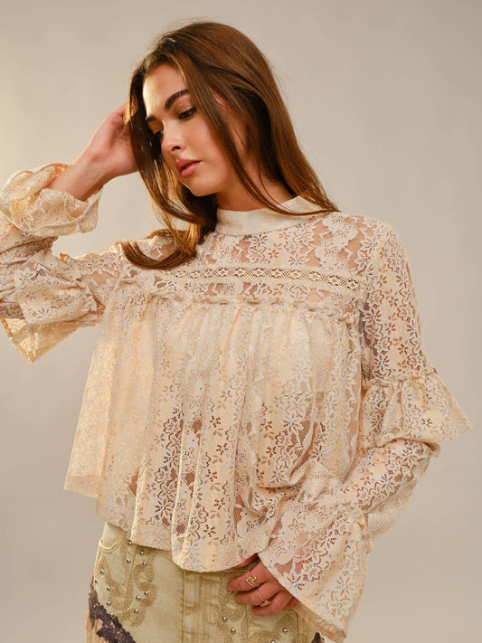 Long Sleeve High Neck Lace Top