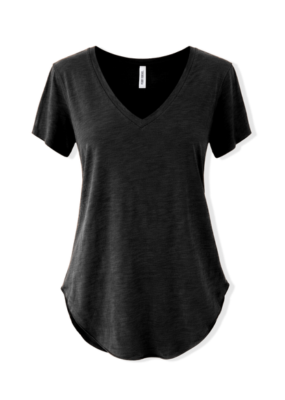 PREMIUM PLUNGE V-NECK SIDE SLIT TOP in black