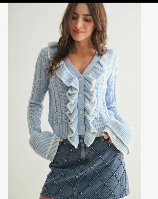 Light blue ruffled cardigan