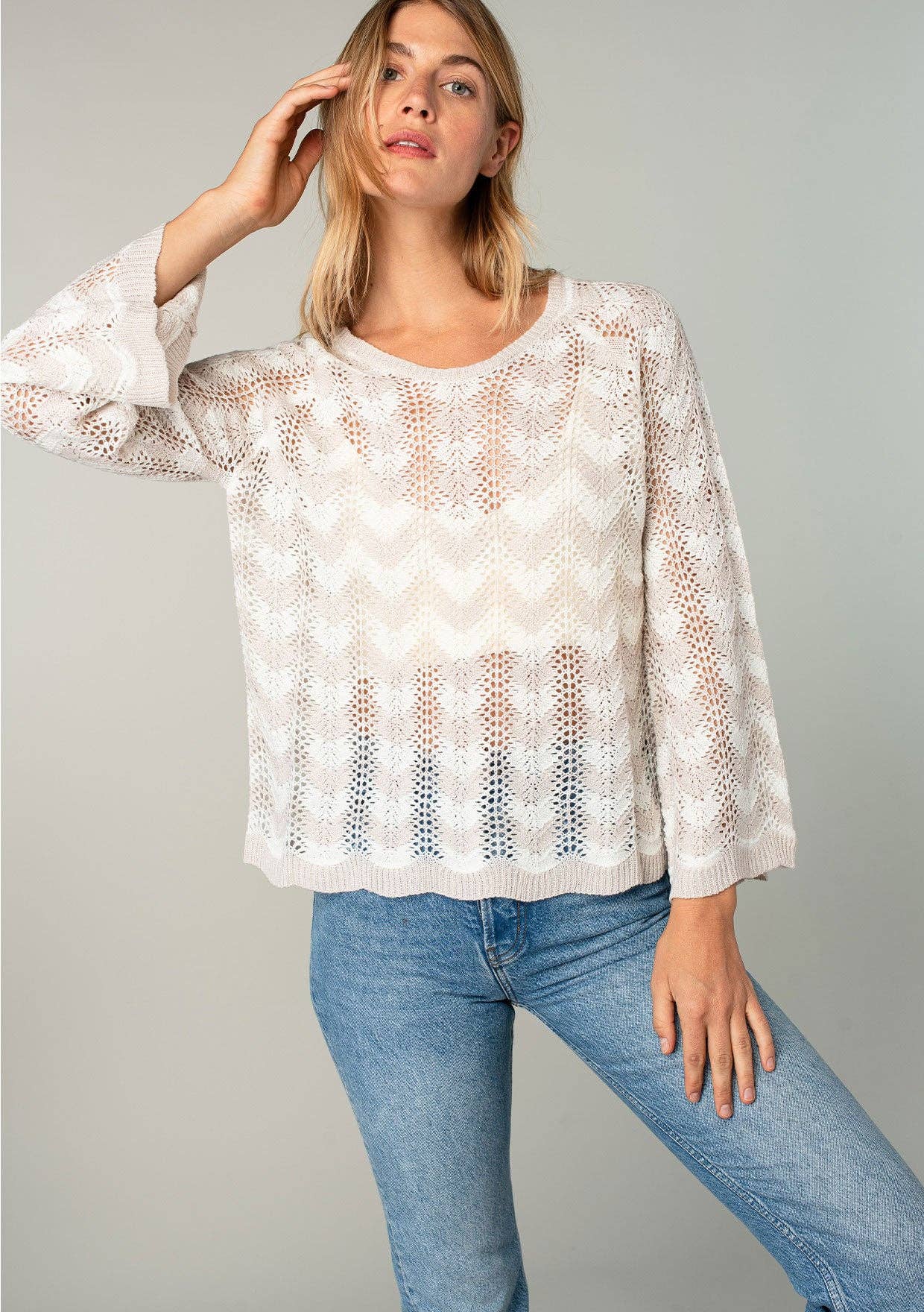 Long Sleeve Chevron Crochet Sweater