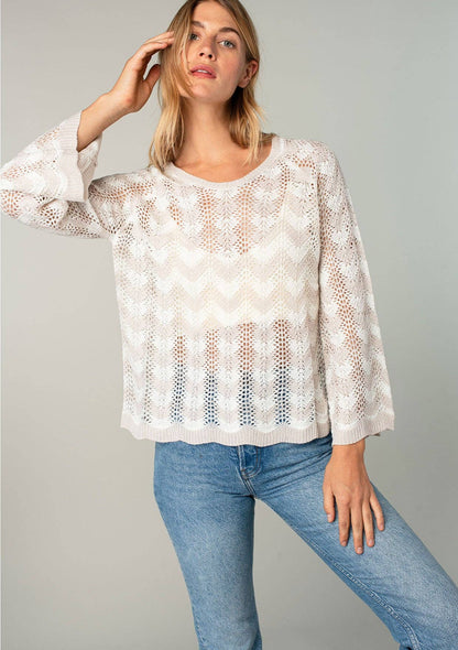 Long Sleeve Chevron Crochet Sweater