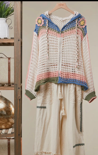 BLOOM ZIP HOOD CROCHET CARDIGAN