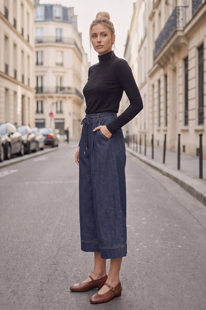 PIPER DRAWSTRING CAPRI DENIM PANTS