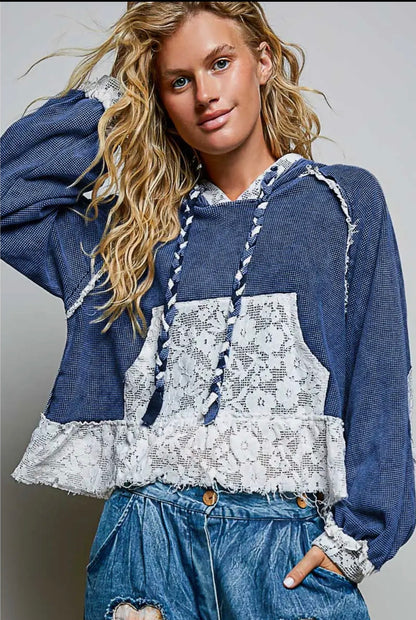 Indigo  hooded lace top