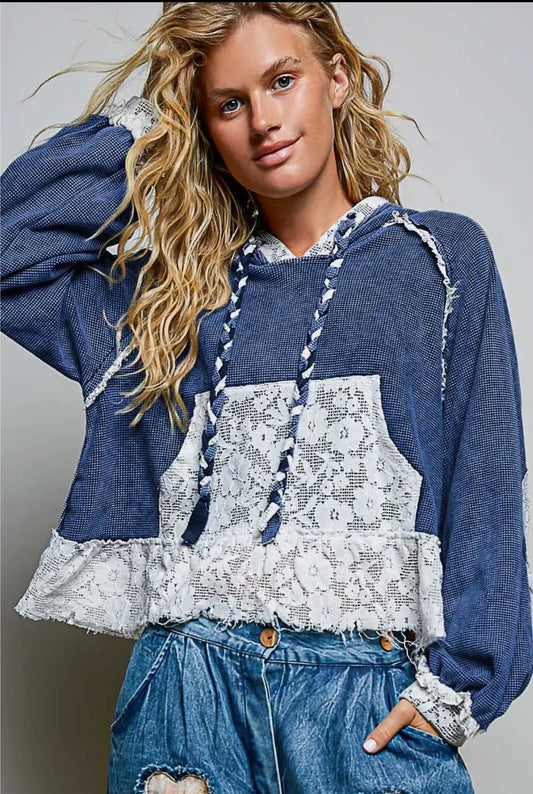 Indigo  hooded lace top