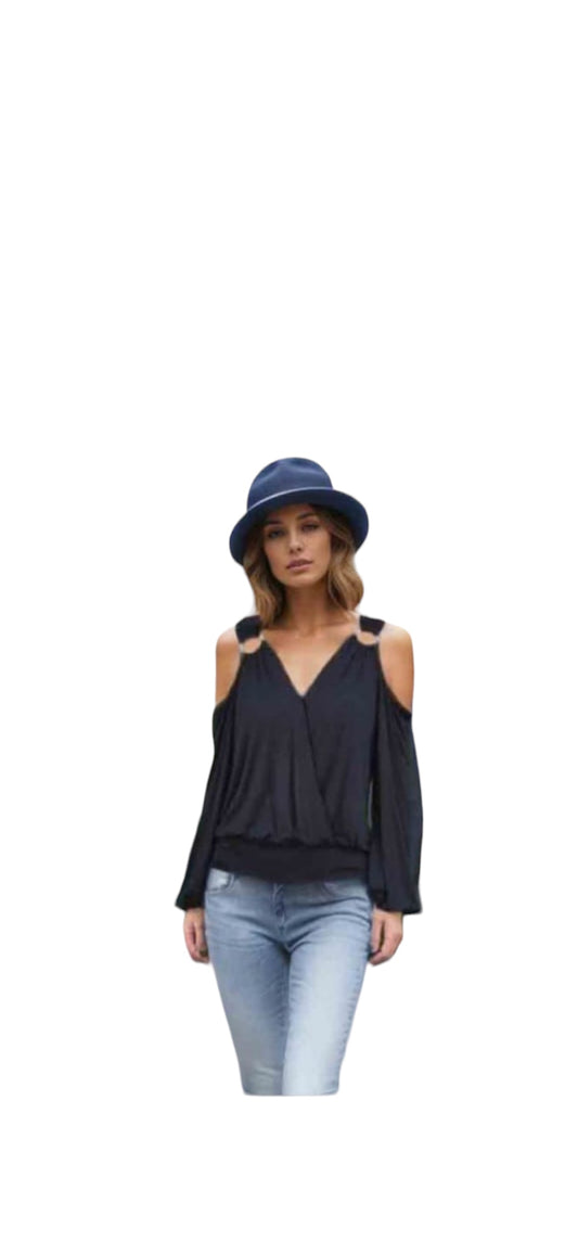 VAVA ANAIS OPEN SHOULDER RING TOP IN BLACK