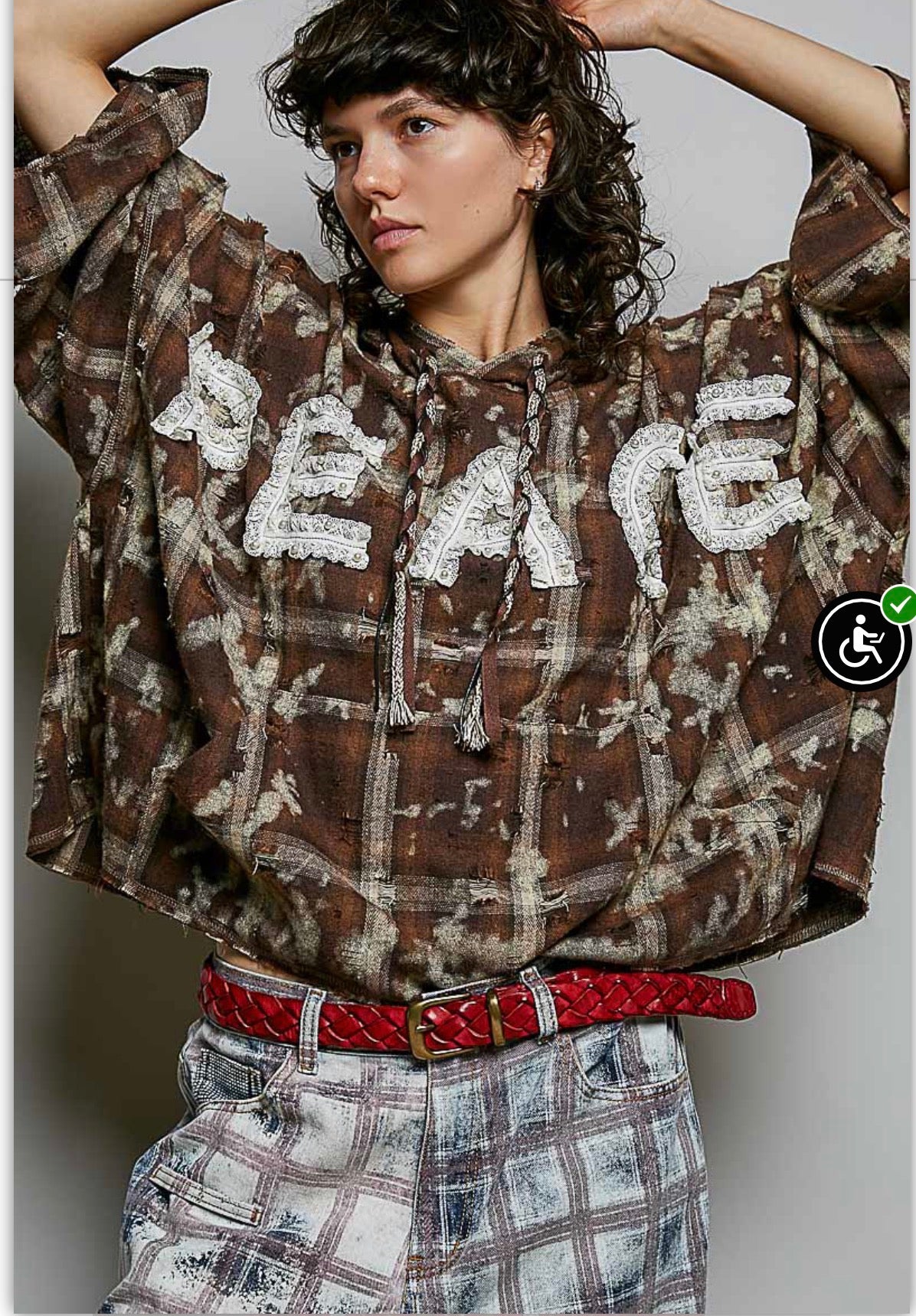 PEACE PLAID HOODIE