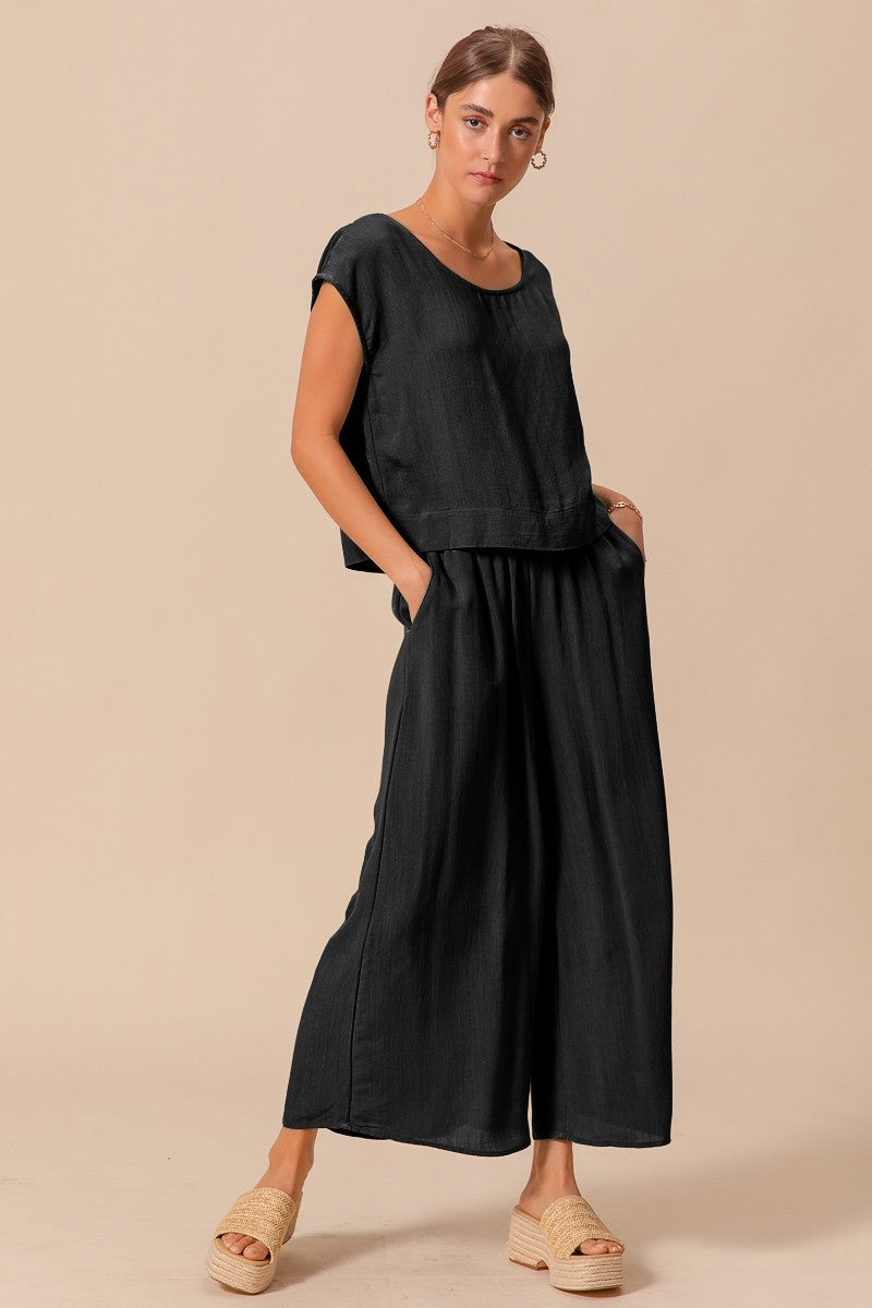 FLOWY WOVEN DOLMAN TOP AND BOTTOM SET in black