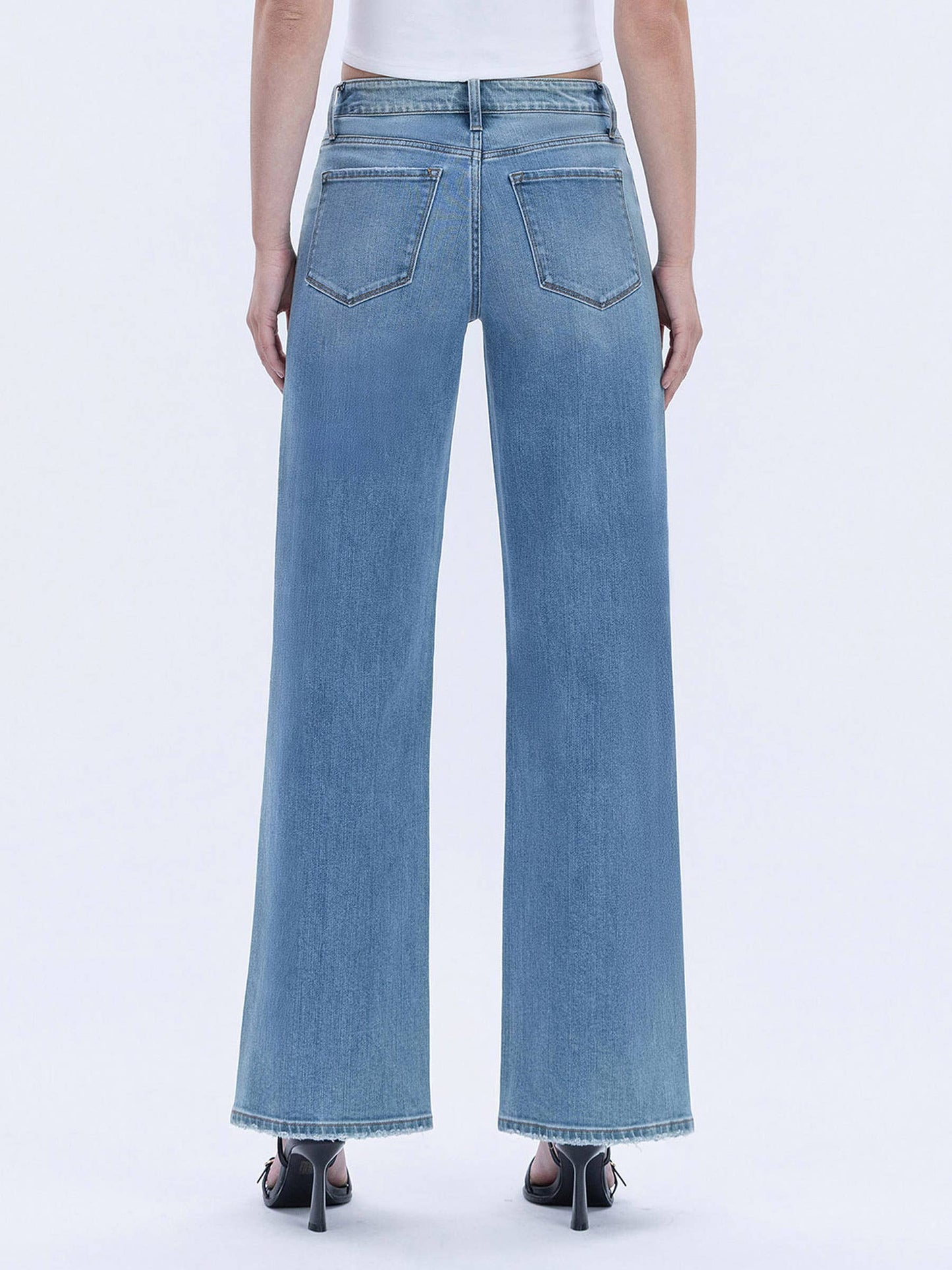 HIGH RISE FRONT RHINESTONE EMBELLISHED WIDE JEANS T6674