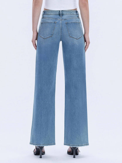 HIGH RISE FRONT RHINESTONE EMBELLISHED WIDE JEANS T6674