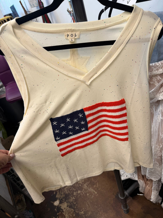 AMERICAN FLAG VNECK TANK IN CREAM