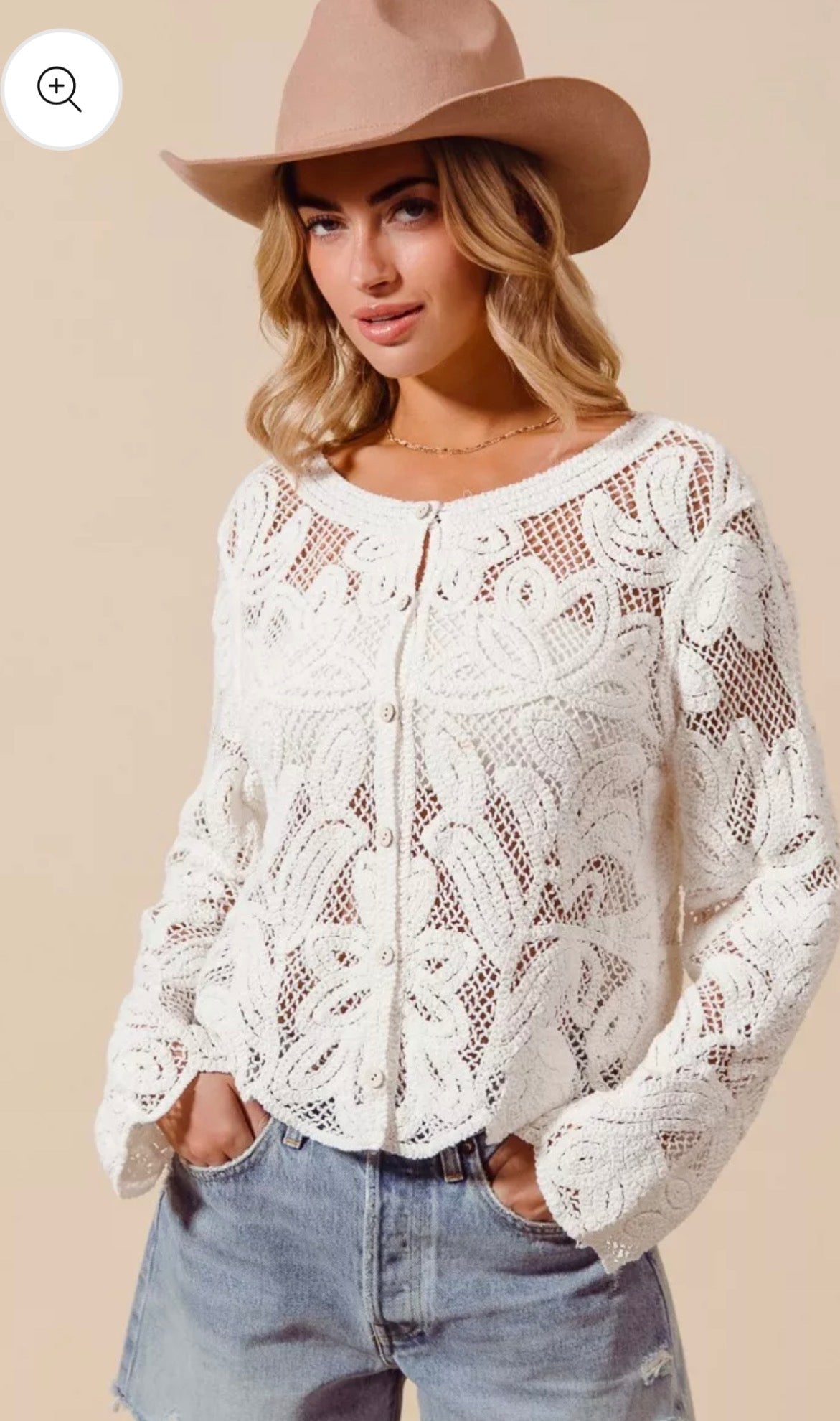 Floral, crochet cardigan in white