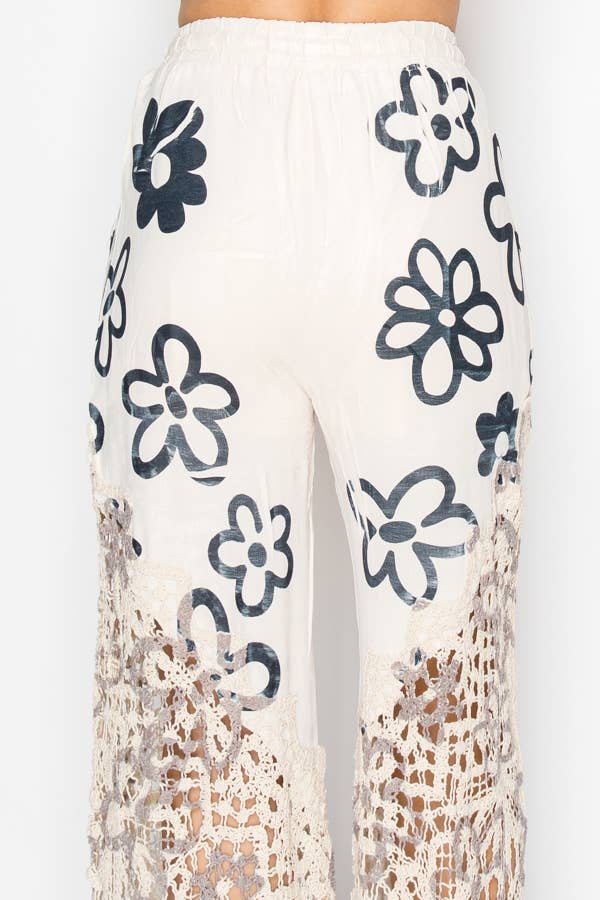 Crochet-Detail Lined Drawstring PANTS NEW DAISY