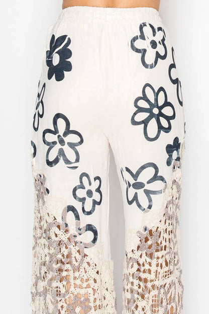 Crochet-Detail Lined Drawstring PANTS NEW DAISY