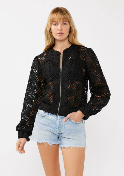 Floral Crochet Lace Bomber Jacket
