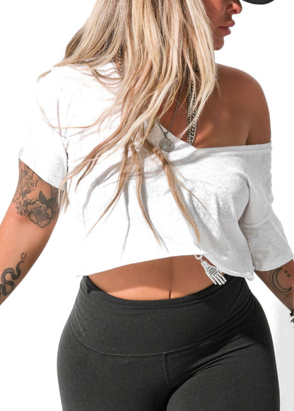 CROPPED PREMIUM PLUNGE V-NECK SIDE SLIT TOP