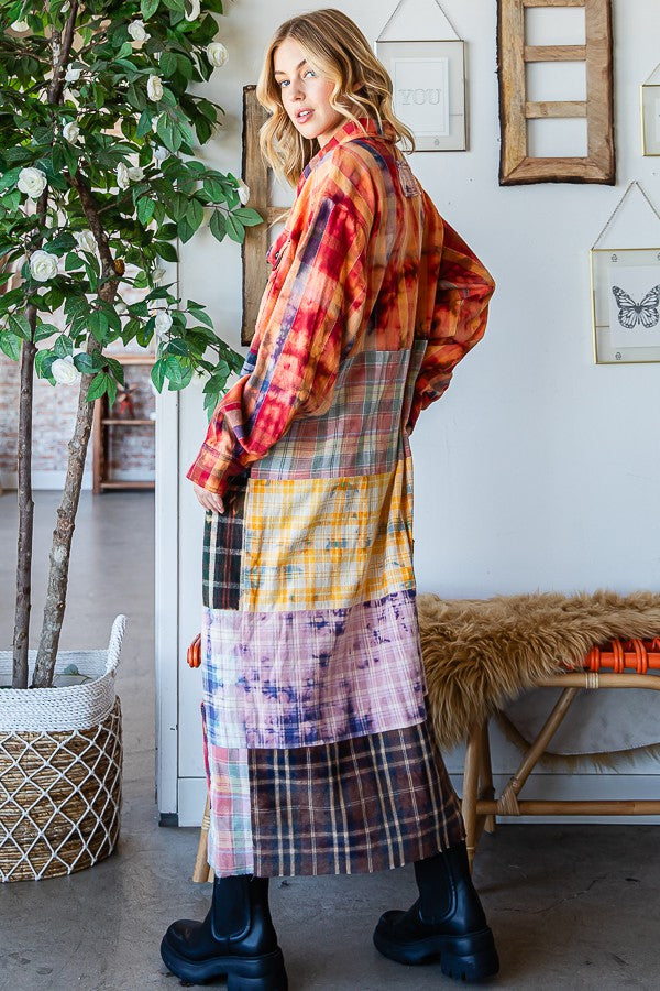 WASHED PLAID MIX SHIRT DUSTER