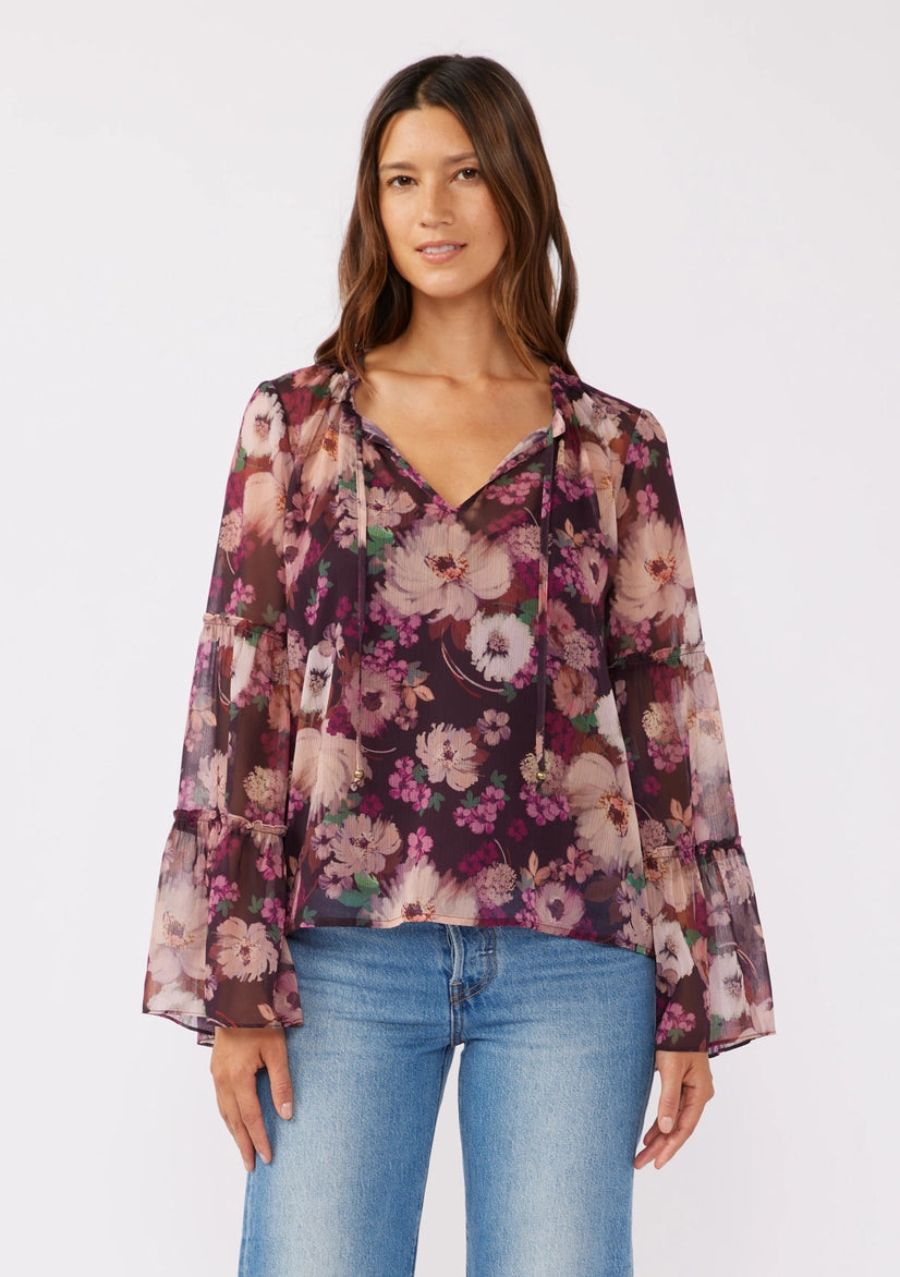 Bell Sleeve V-Split Neck Blouse IN PLUM