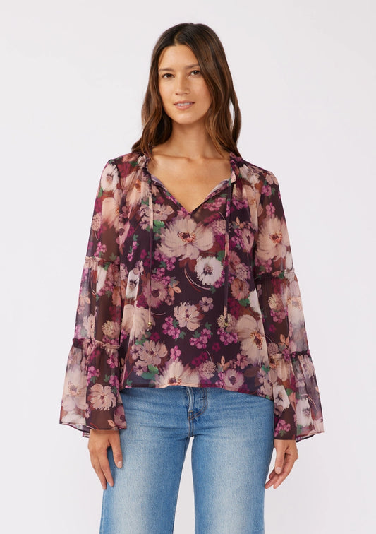 Bell Sleeve V-Split Neck Blouse IN PLUM