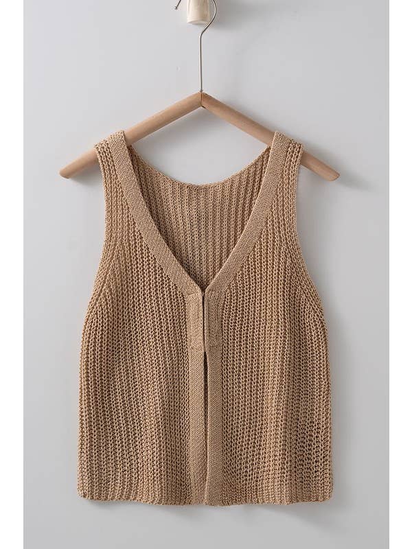 Crochet Boho Knit V Neck Crop Tops IN TAUPE
